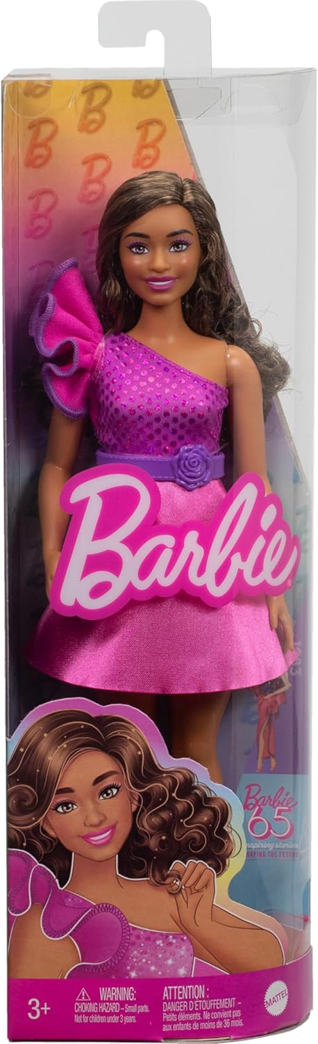 Mattel Barbie Fashionistas doll with fashionable outfit, blonde hair, and stylish accessories, standing against a neutral background.