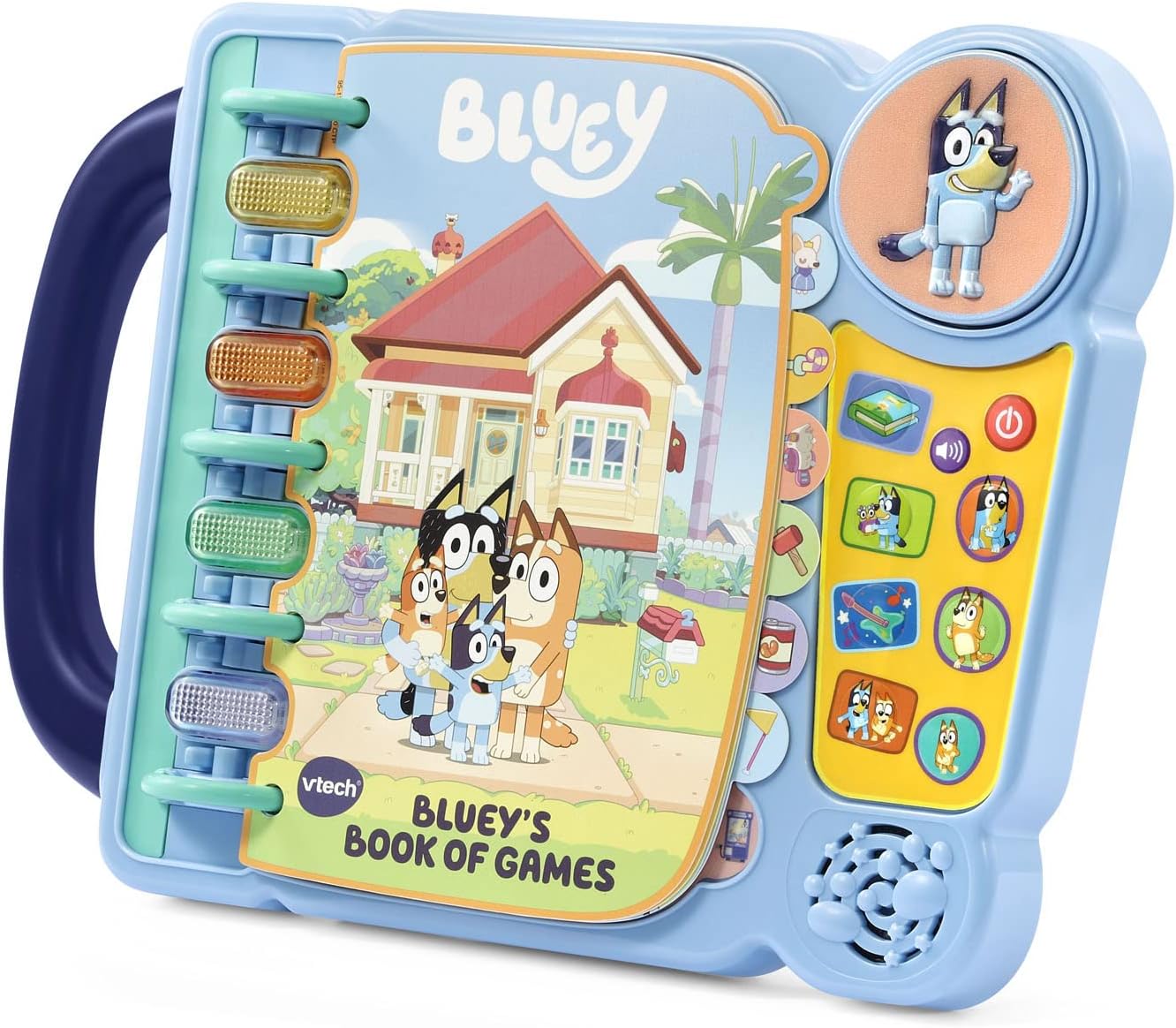 Vtech Bluey interactive children's book with colorful pages and cartoon Bluey character for early learning and entertainment.