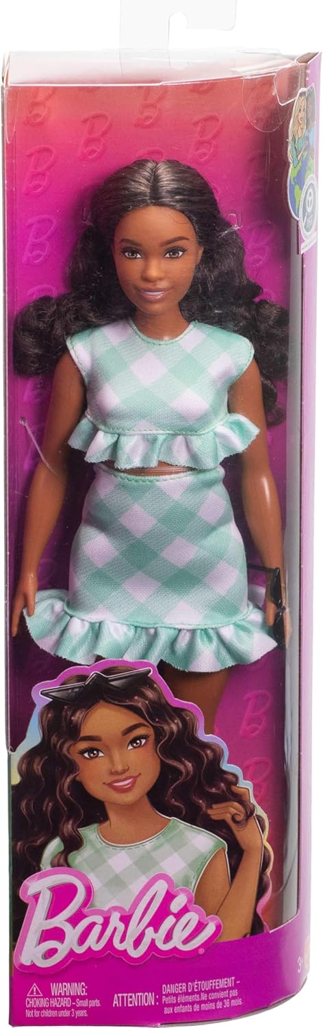 Barbie Fashionistas Doll  Wearing Minty Green Ruffled Gingham Dress