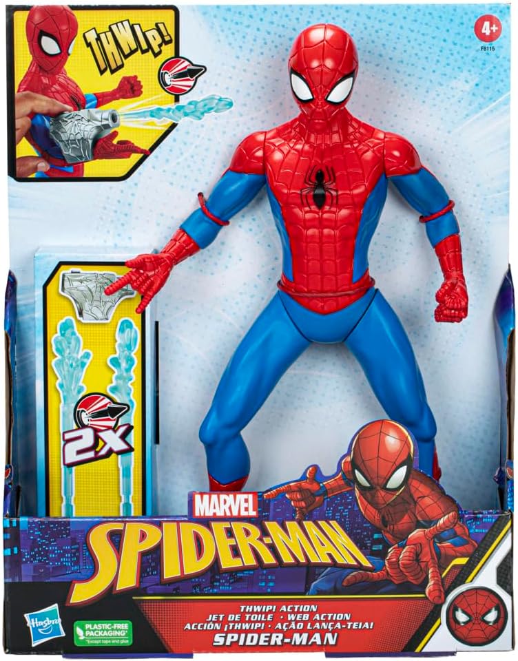 Hasbro Marvel Spider-Man kids action figure, 13-inch tall, featuring Spider-Man in a dynamic pose with detailed costume.