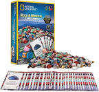 National Geographic rock and mineral card game by Playzokids, featuring colorful educational cards with various rocks and minerals.