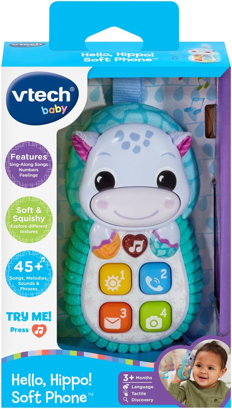 VTech Baby Hello, Hippo! Soft Phone with colorful plastic body and playful design, perfect for infants and toddlers.