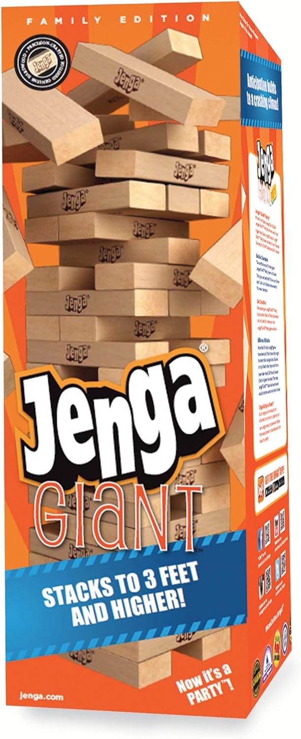 Playzokids Jenga Giant Hardwood Family Stacking Game with large wooden blocks arranged for gameplay on a table. Main image