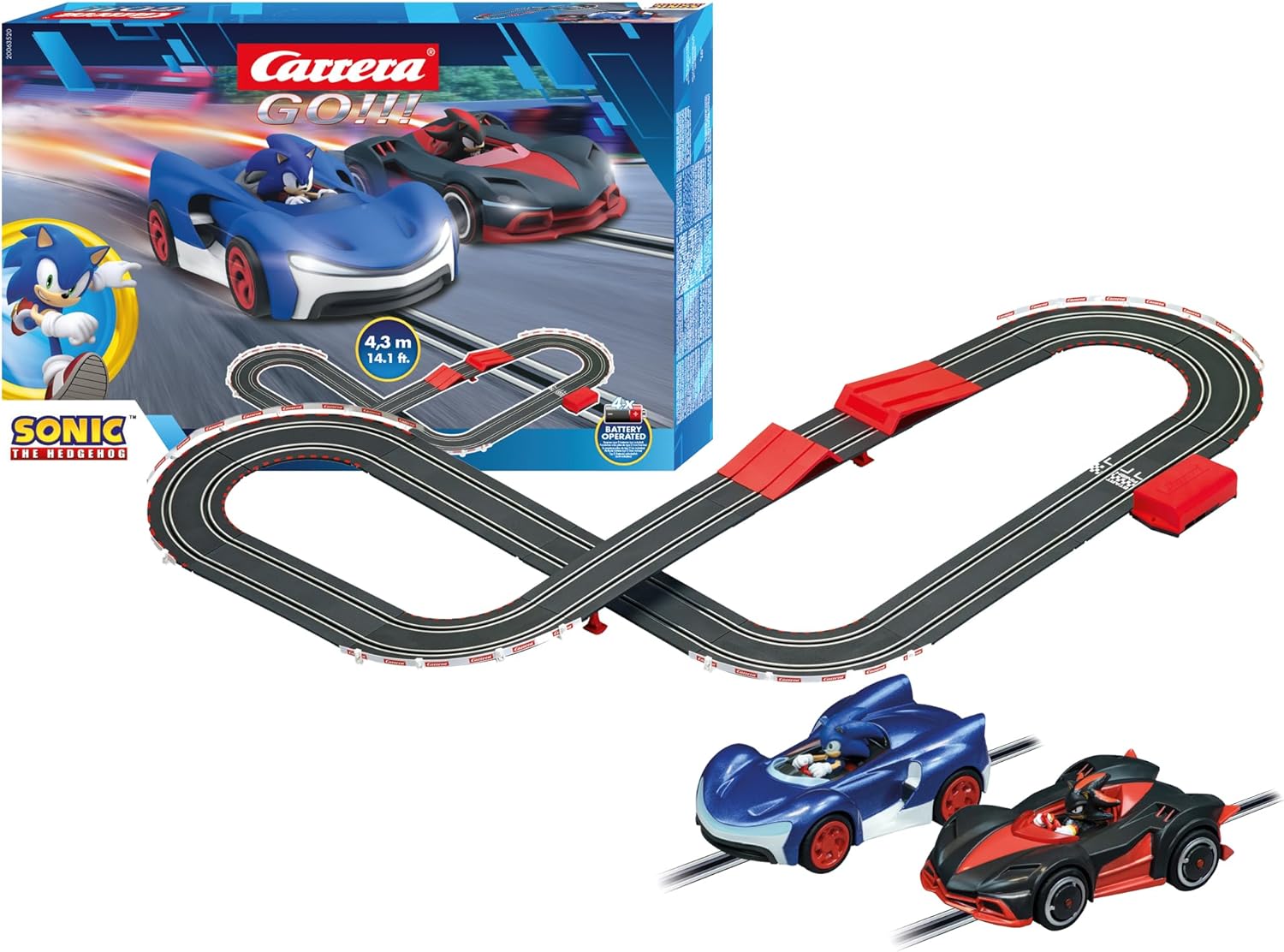 Carrera Sonic the Hedgehog race track with colorful track pieces and Sonic figure for racing play. Main image
