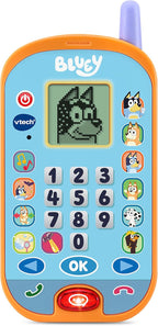 VTech Bluey Ring Ring Learning Phone with colorful buttons and Bluey character design for kids' educational play.