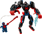 LEGO Marvel Miles Morales mecha and Spider-Man action figures from set 76337, featuring detailed superhero characters and accessories.