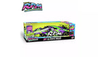 Bladez Toys RC Ultimate Racer 1:10 high-speed remote control car on a track, showcasing its sleek design and vibrant colors.