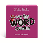 SMILE TALK Quick Guesses Challenge Card Game featuring colorful cards with fun guessing prompts for family or party play.