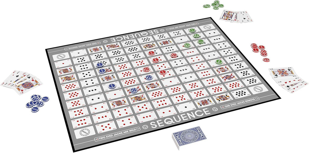 Playzokids Goliath Sequence Premium Edition game set with giant board measuring 20.25 x 26.25 inches, featuring colorful game pieces.