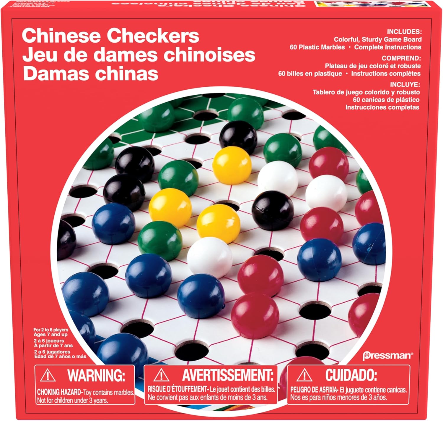 Pressman Chinese Checkers game with colorful marbles and game board, ready for strategic play.