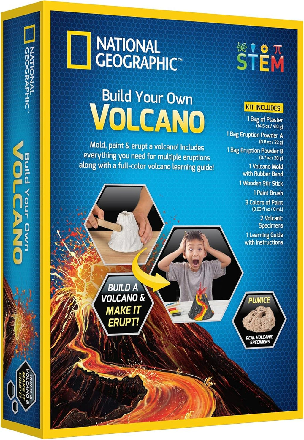 Playzokids National Geographic Build Your Own Volcano science kit with volcanic eruption model and educational materials.