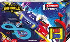 Carrera First DC Bat wheels race track set with colorful toy cars and track pieces for kids' racing play.