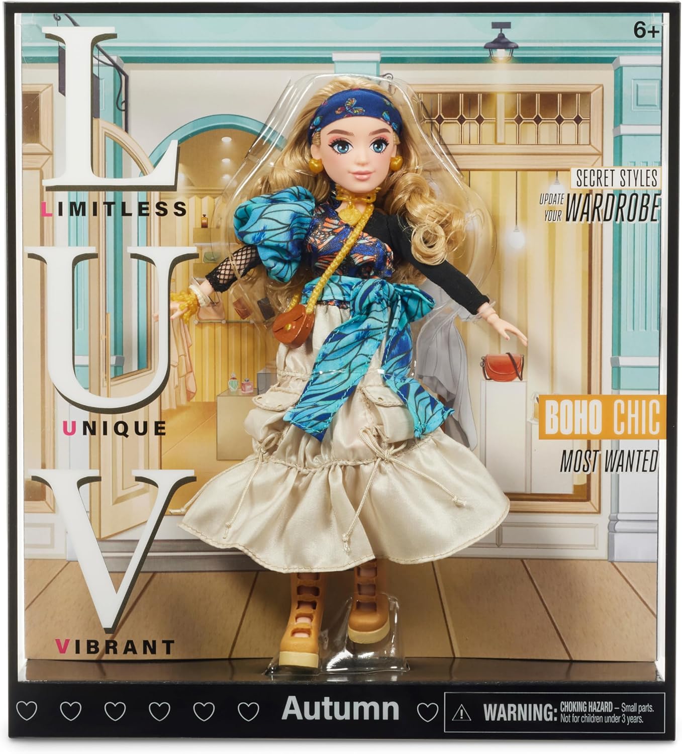 Playzokids Far Out Toys Autumn LUV fashion doll, 10-inch bohemian style doll with unique outfits for creative play, ages 6+. Main image