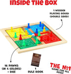 2 in 1 Wooden Ludo, Snakes and Ladders Board Game Set for Kids and Adults