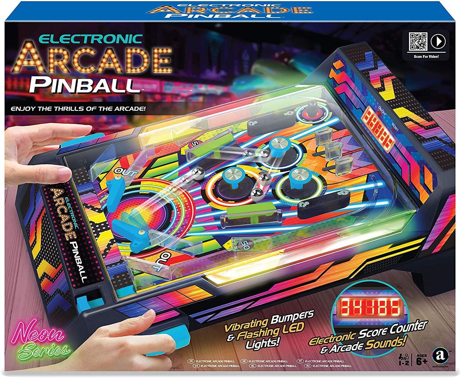 Playzokids Ambassador Electronic Arcade Pinball Game with colorful controls and digital display, perfect for arcade-style fun. Main image