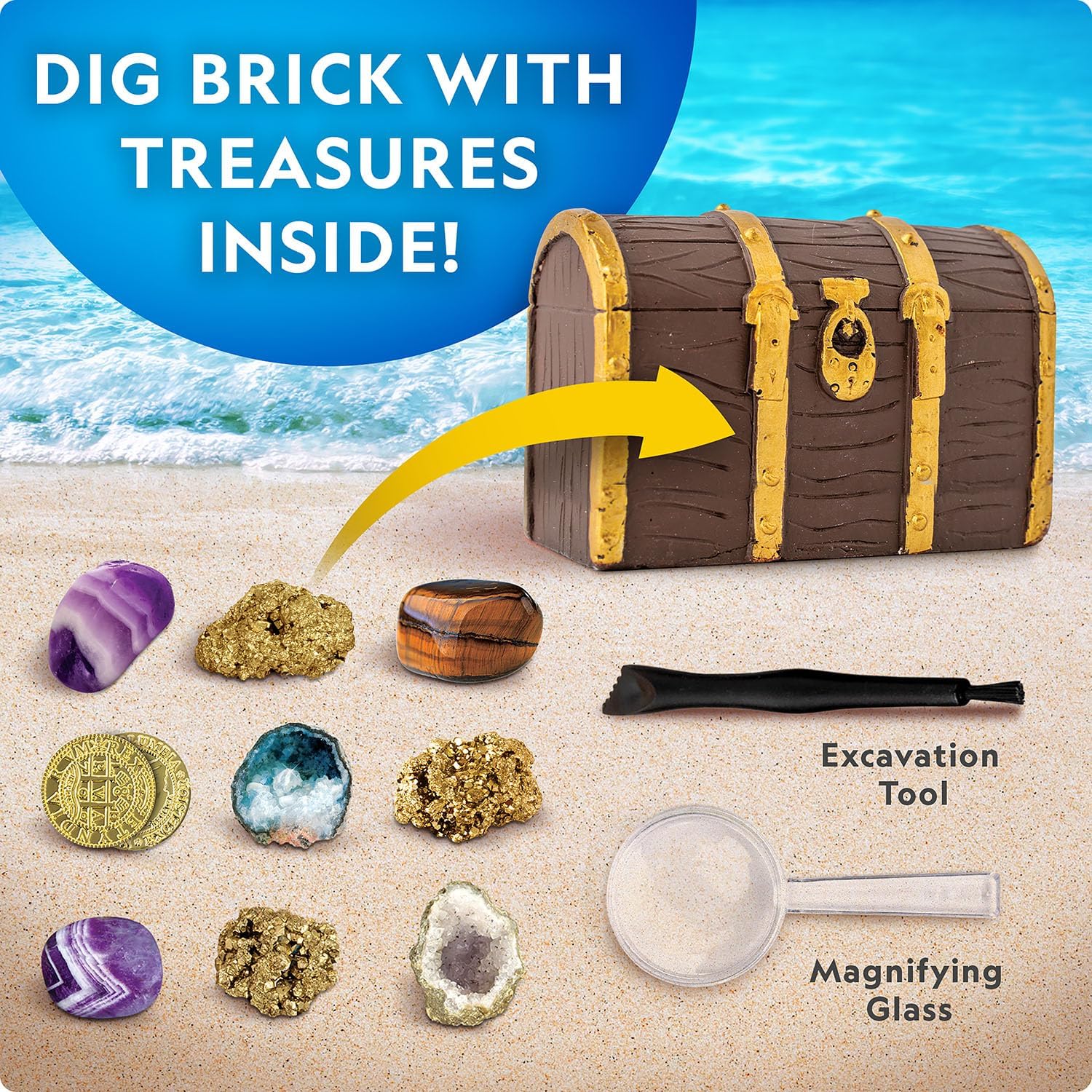 Playzokids National Geographic Pirate Treasure Dig Kit with tools, buried treasure, and digging accessories for kids' adventure play.