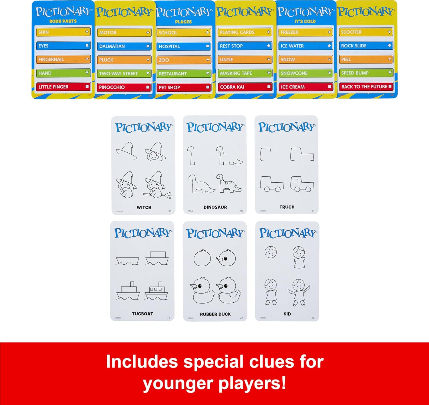 Mattel Pictionary board game with game cards and drawing surface, ideal for family and party fun