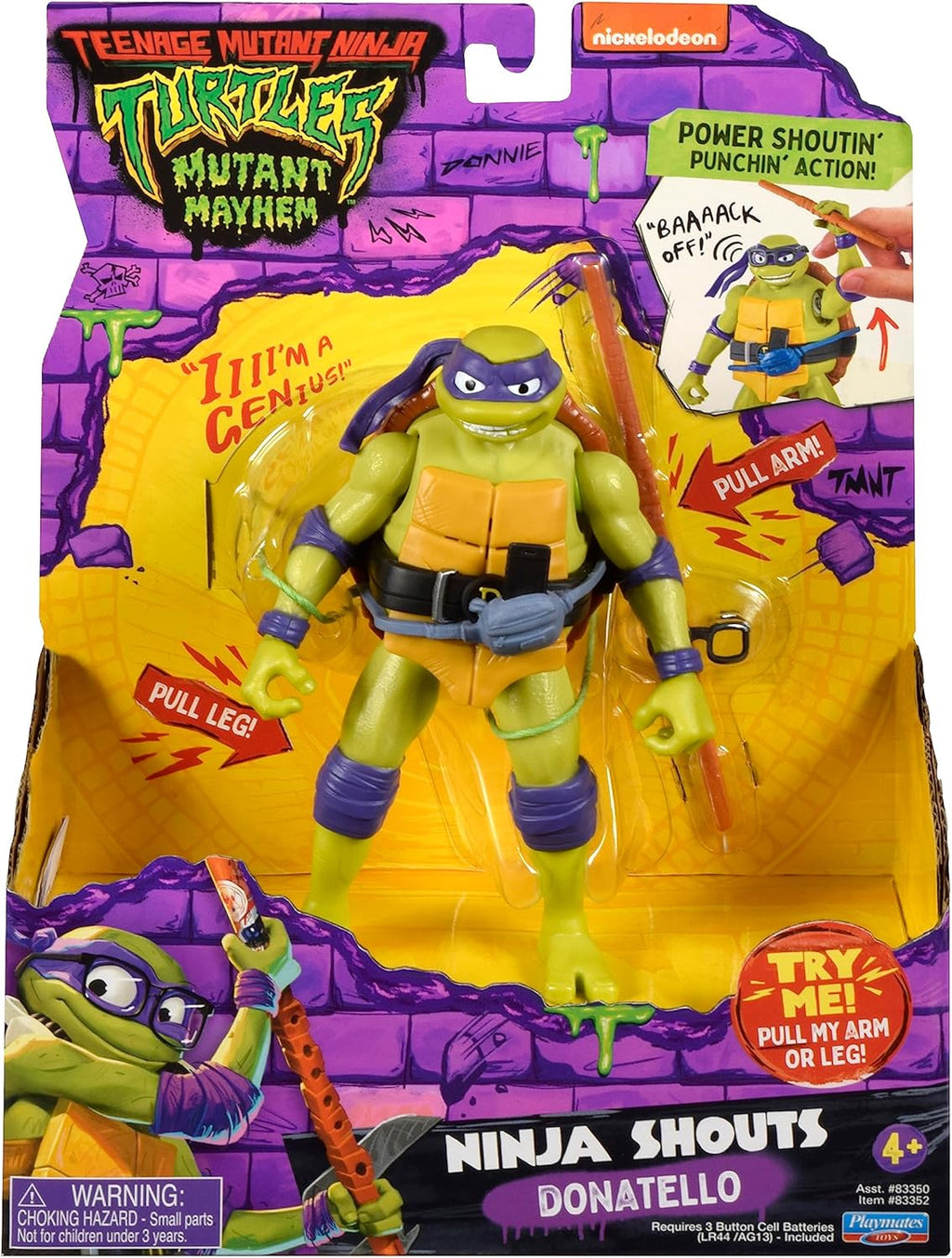 Playmates Mutant Mayhem Donatello 5.5-inch deluxe ninja figure with detailed costume and accessories, perfect for collectors.