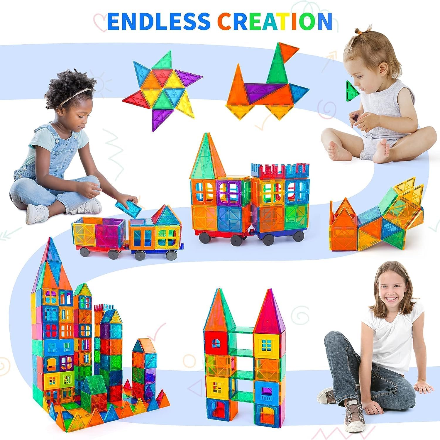 Magnetic Tiles for Kids,100 Pcs Magnet Blocks Building toys, STEM Toys for 3+ Year Secondary image
