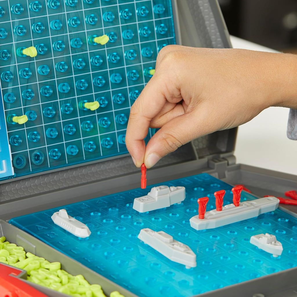 Hasbro Battleship Classic Board Game with colorful plastic ships and grid game board for strategic naval battles.