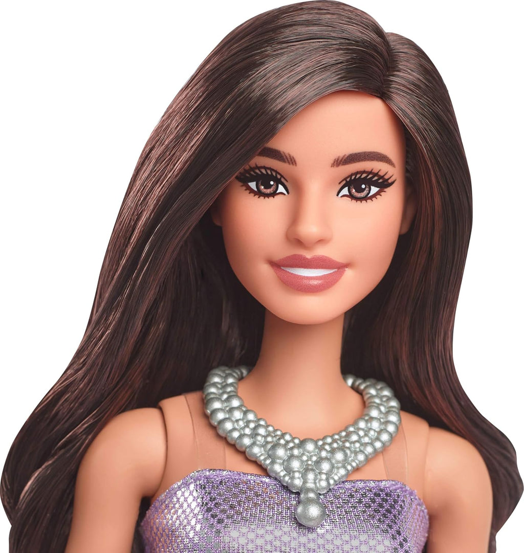 Barbie Fashionistas Doll Satiny Skirt, Silvery Necklace and Heels