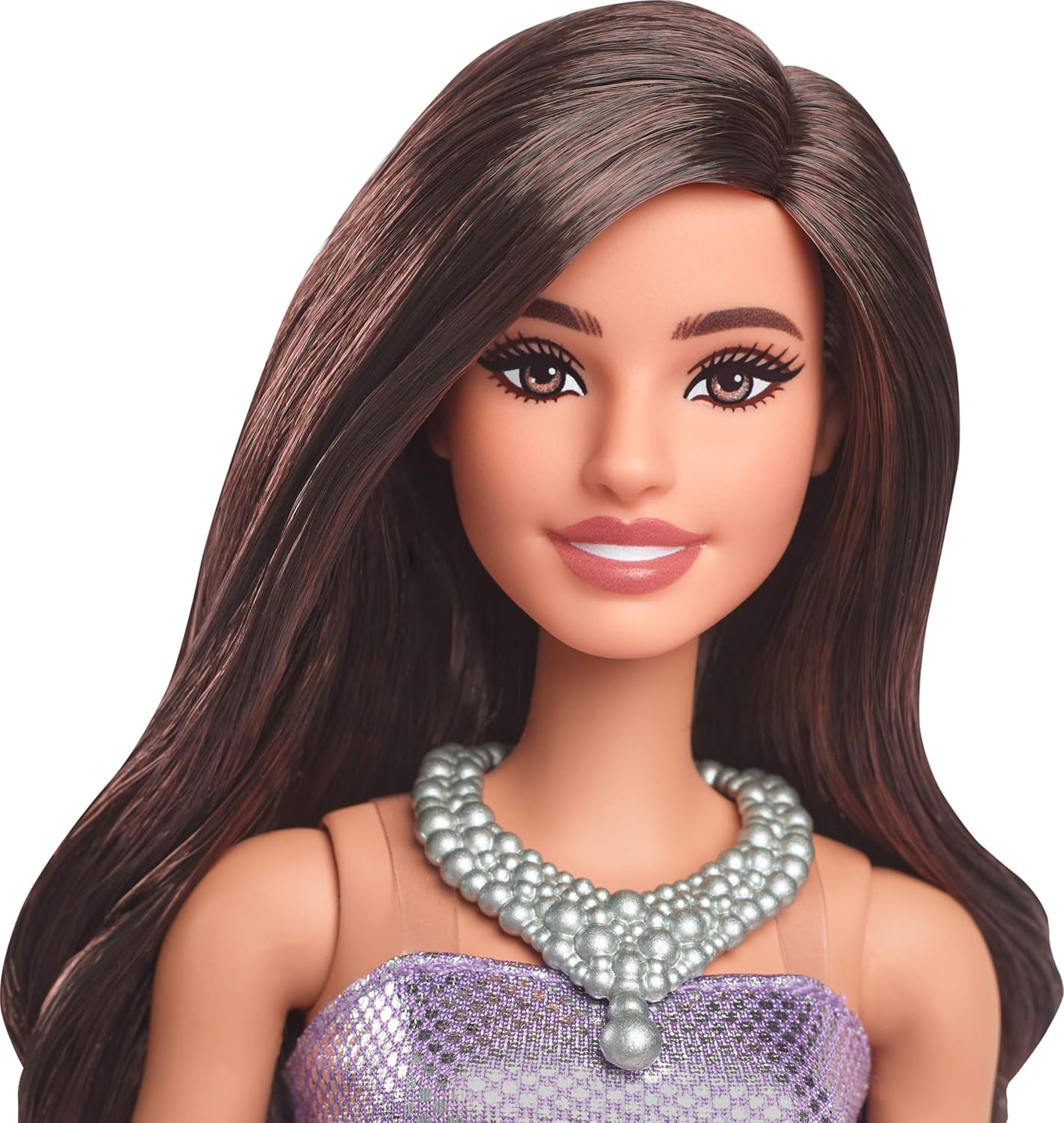 Barbie Fashionistas Doll Satiny Skirt, Silvery Necklace and Heels