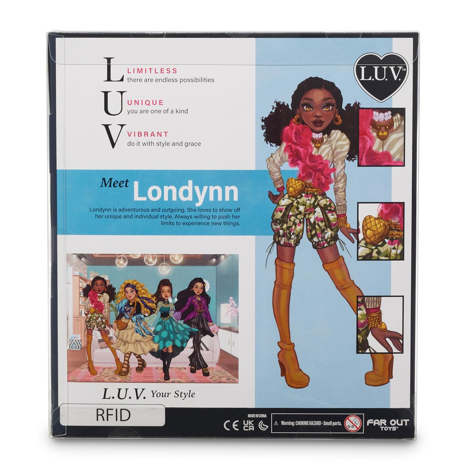 Playzokids Far Out Toys Londynn LUV Fashion Doll, 10-inch trendy doll with bold edgy fashion and unique outfits for creative play.