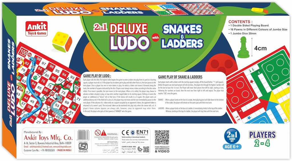 Ludo & Snake & Ladders Board Game Set for Kids & Adults