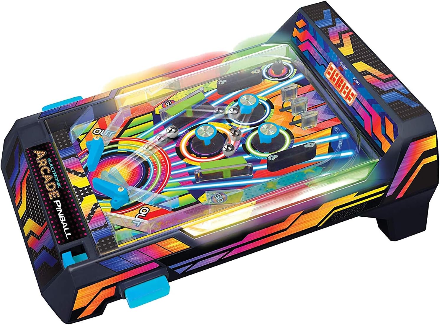 Playzokids Ambassador electronic arcade pinball game with colorful controls and digital display, perfect for kids' game room.