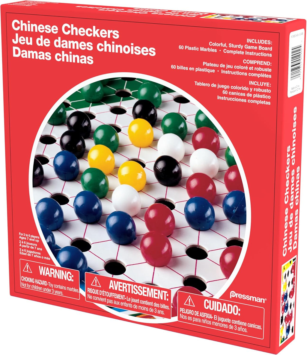 Pressman Chinese Checkers game with colorful marbles and star-shaped board for strategic play and family fun.