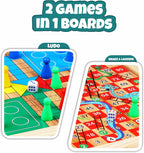 2 in 1 Wooden Ludo, Snakes and Ladders Board Game Set for Kids and Adults