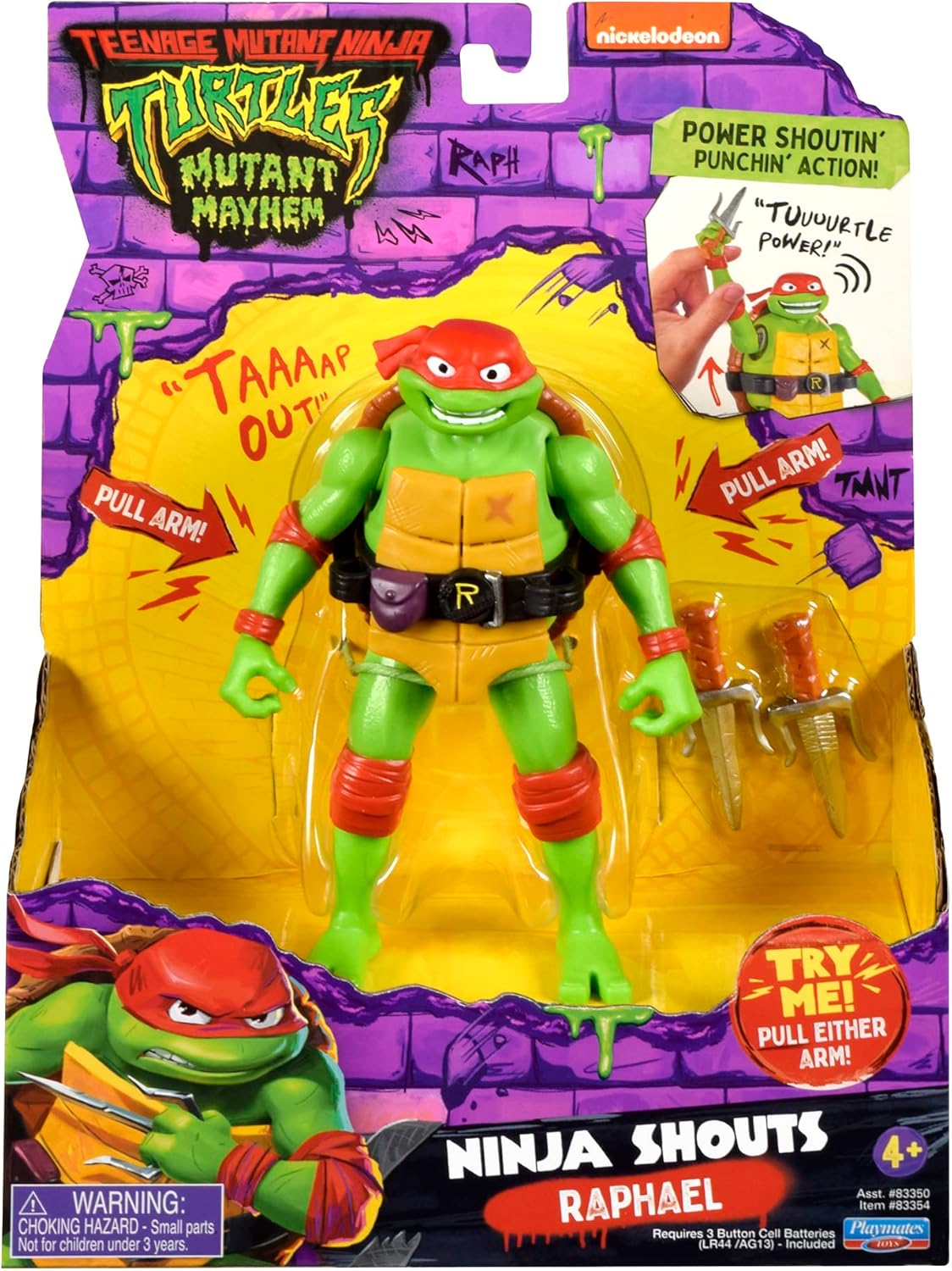 Mutant Mayhem 5.5-inch Raphael Deluxe Ninja Shouts action figure by Playmates, featuring detailed ninja costume and accessories.