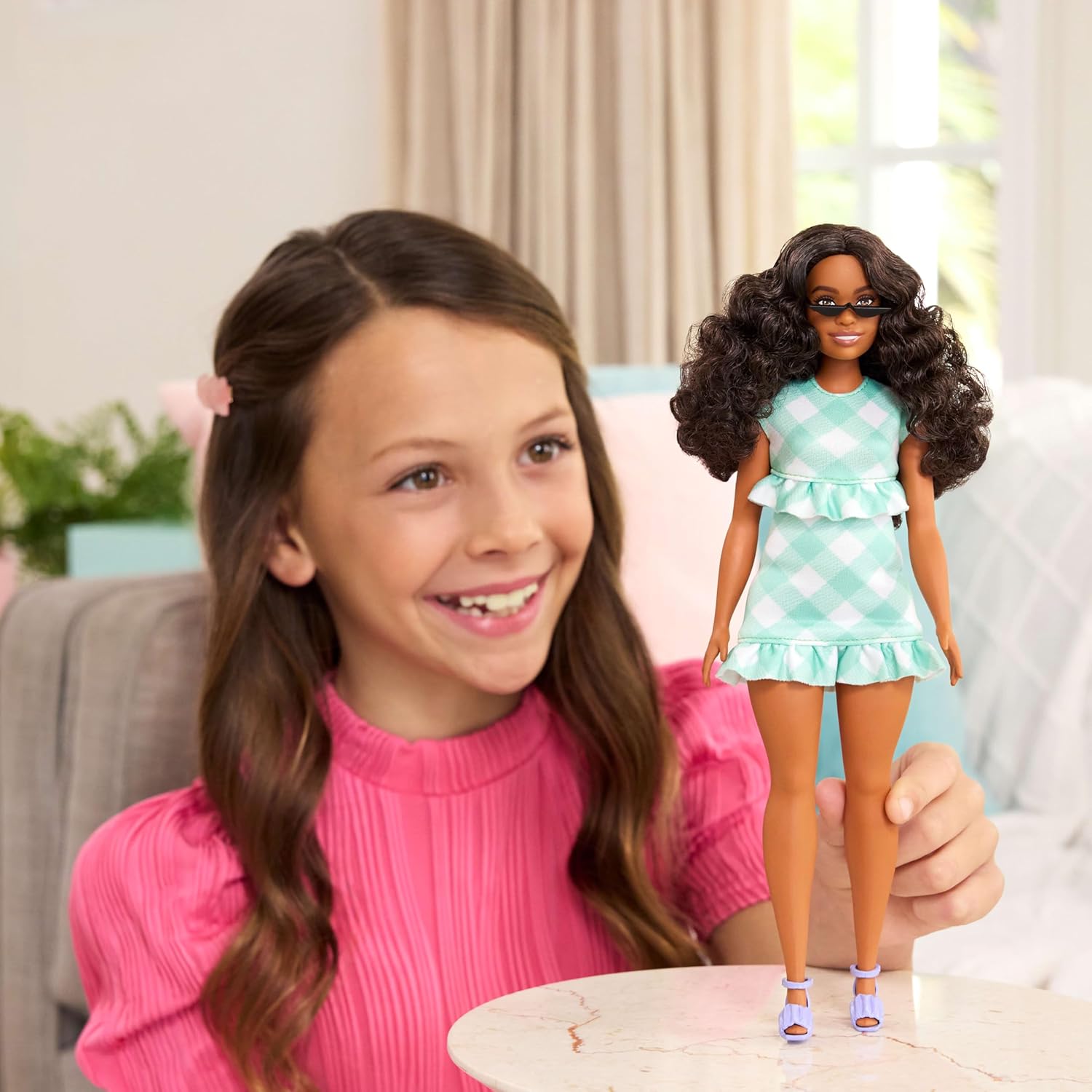 Barbie Fashionistas Doll  Wearing Minty Green Ruffled Gingham Dress