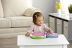 Vtech Leapfrog 100 Animals Book open to colorful pages featuring cartoon animals and interactive buttons for learning and play.