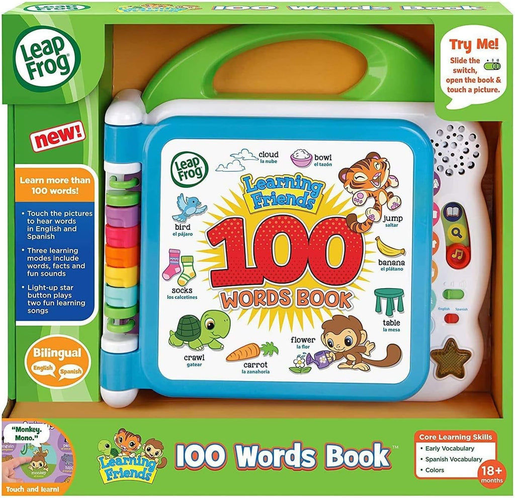 Vtech Leapfrog 100 Animals Book showing colorful pages with animal illustrations and interactive buttons for learning.