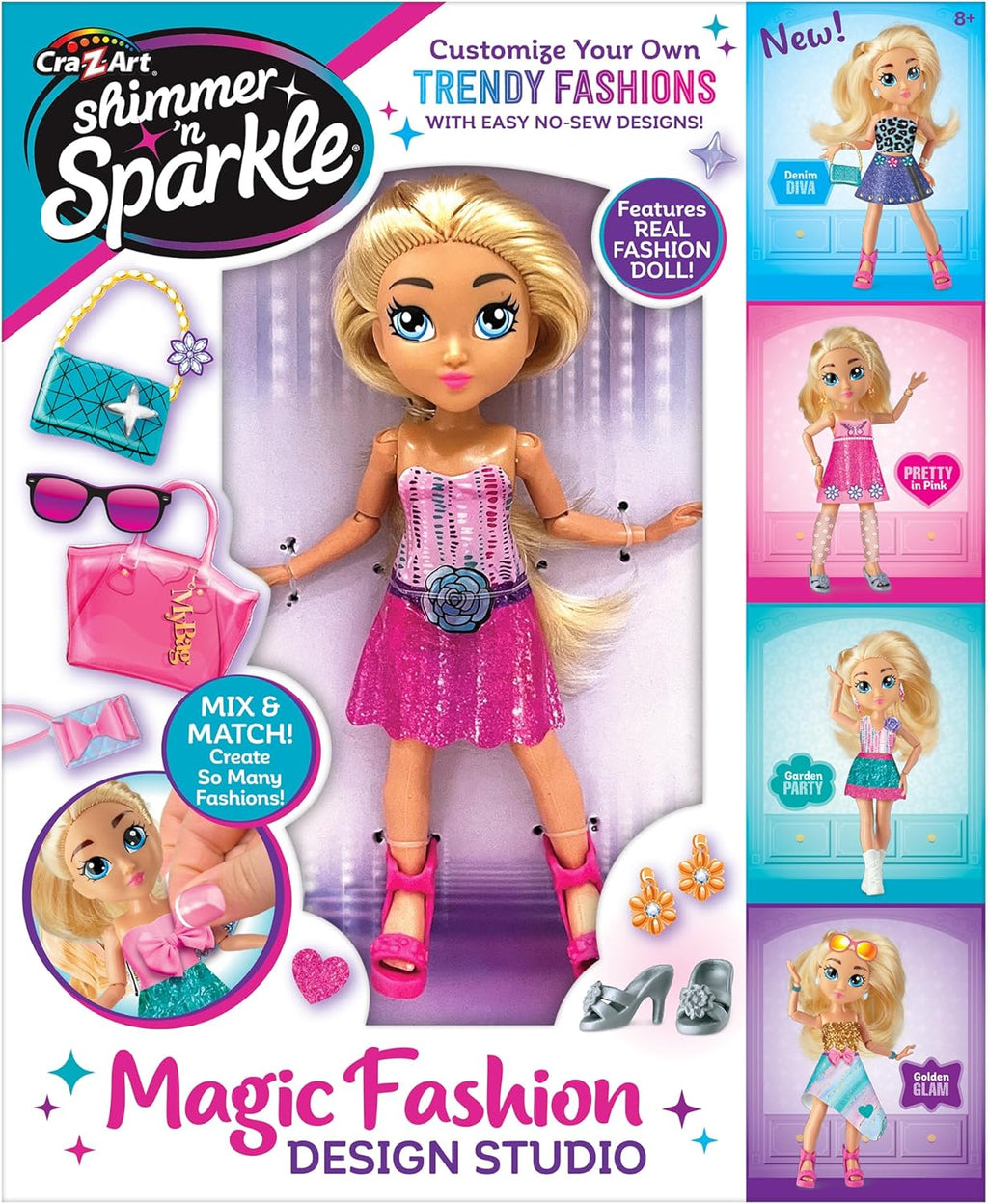 Cra-Z-Art Shimmer 'N Sparkle Magic Fashion Doll Studio with colorful accessories and doll for creative fashion designing.