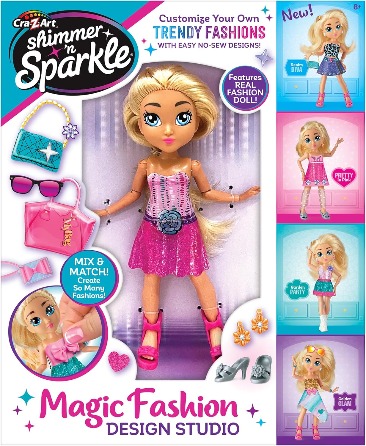 Cra-Z-Art Shimmer 'N Sparkle Magic Fashion Doll Studio with colorful accessories and doll for creative fashion designing.