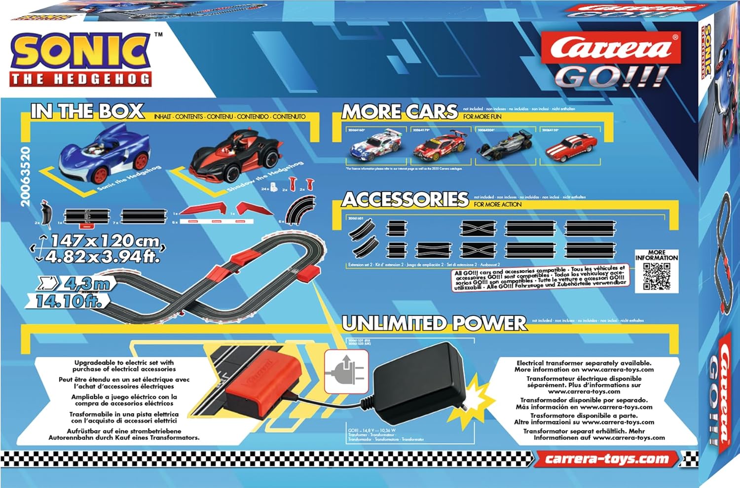 Carrera Sonic the Hedgehog race track with colorful circuit and racing cars on a detailed track layout.