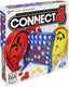 Hasbro Connect 4 game with colorful plastic discs arranged in a vertical grid on a game board.