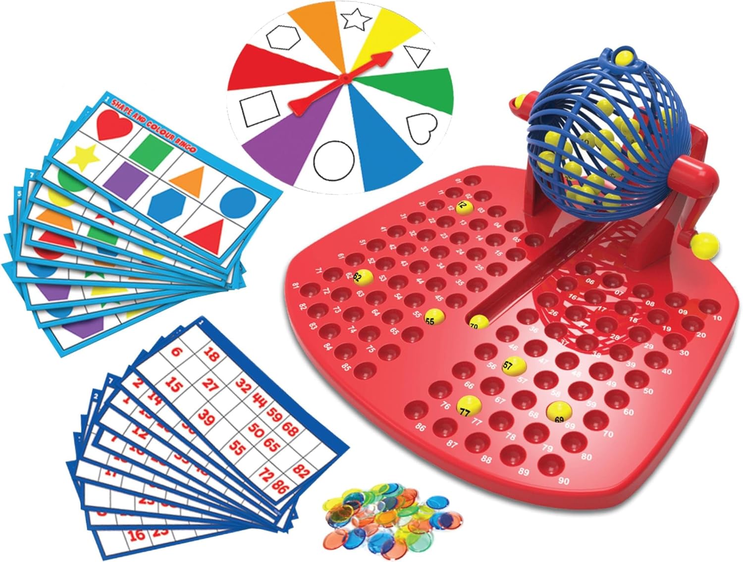 Playzokids Ambassador Colours and Shapes Bingo Game with colorful cards and chips for kids' educational fun. Main image