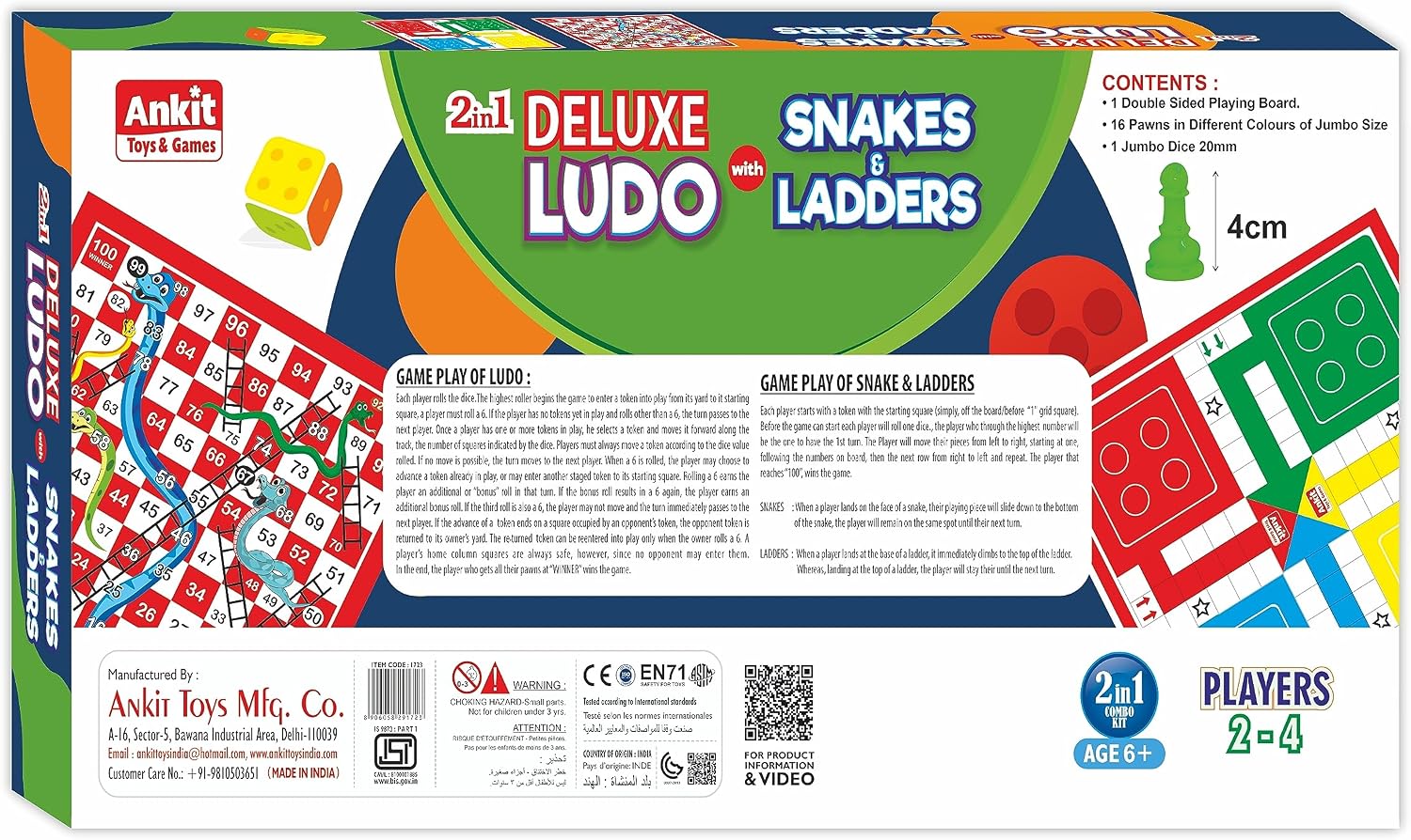 Ludo & Snake & Ladders Board Game Set for Kids & Adults