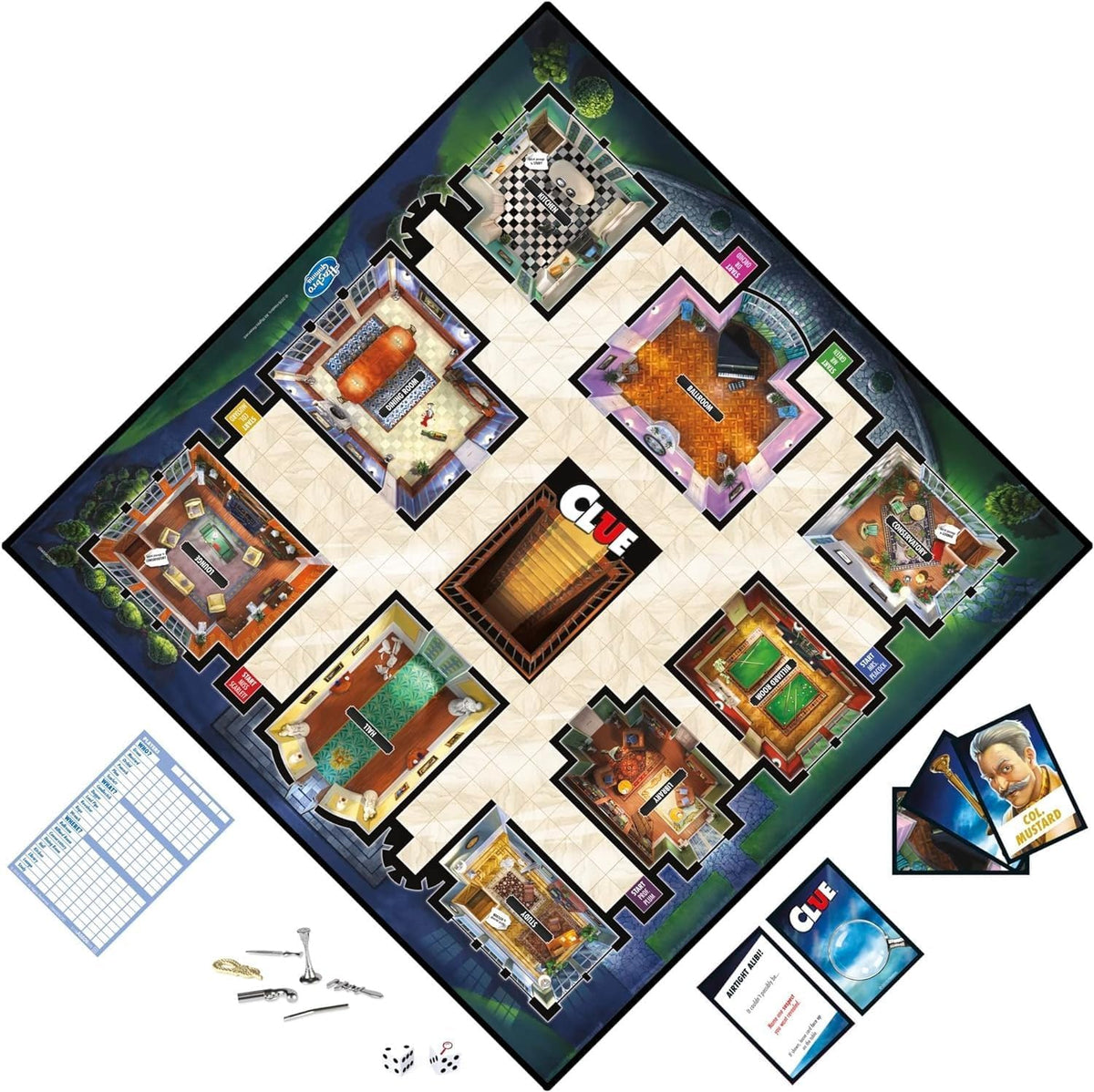 Hasbro Clue classic mystery game for kids, featuring colorful game board, character tokens, and clue cards for strategic fun. Main image