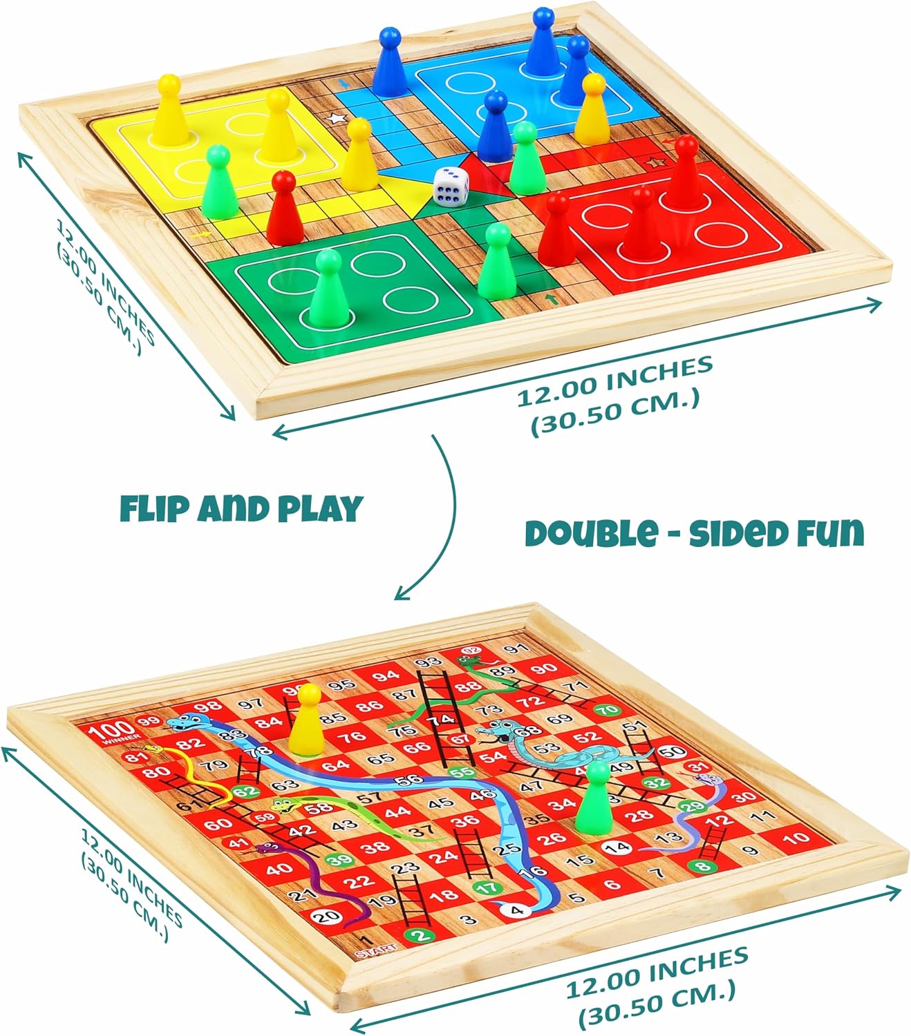 2 in 1 Wooden Ludo, Snakes and Ladders Board Game Set for Kids and Adults Secondary image