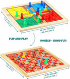 2 in 1 Wooden Ludo, Snakes and Ladders Board Game Set for Kids and Adults