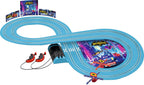 Carrera First DC Bat wheels race track set with colorful toy cars and track pieces for kids' racing fun.