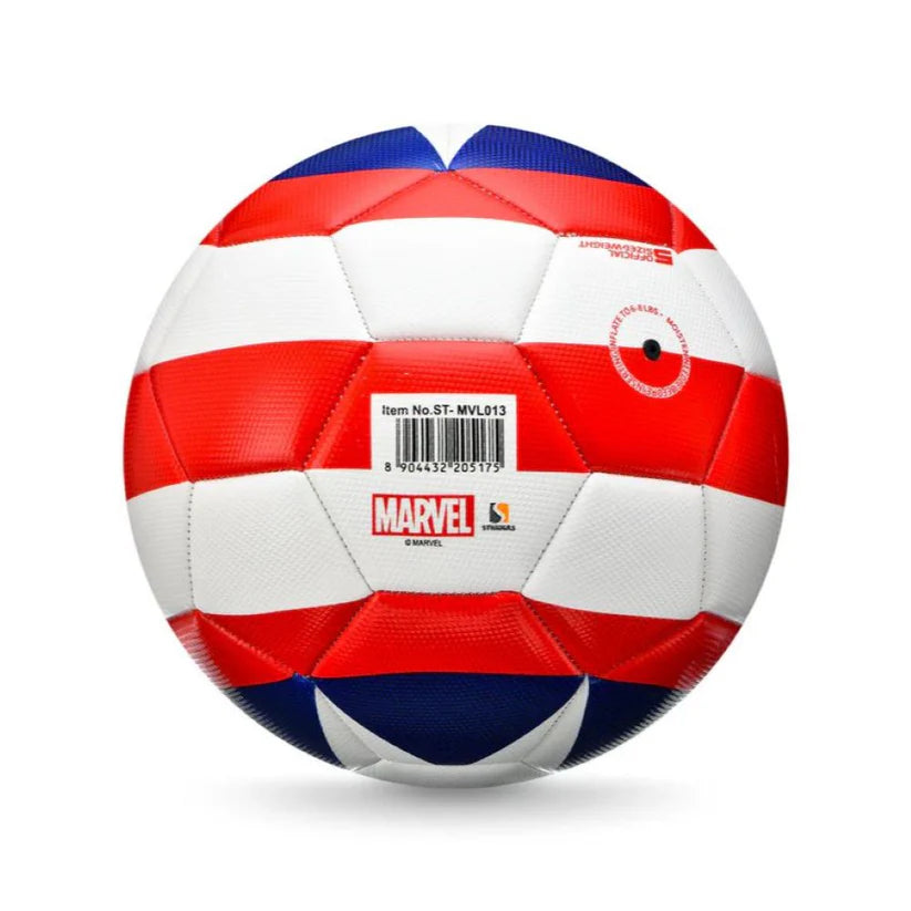 MARVEL Captain America stripes football with blue, red, and white design featuring Captain America shield emblem.
