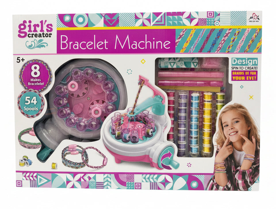 Girls Creator bracelet machine with 54 spools for creating colorful woven bracelets and jewelry crafts. Main image