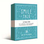 SMILE TALK Parent-Game Cards box showing colorful cards with engaging prompts for family conversations and bonding.