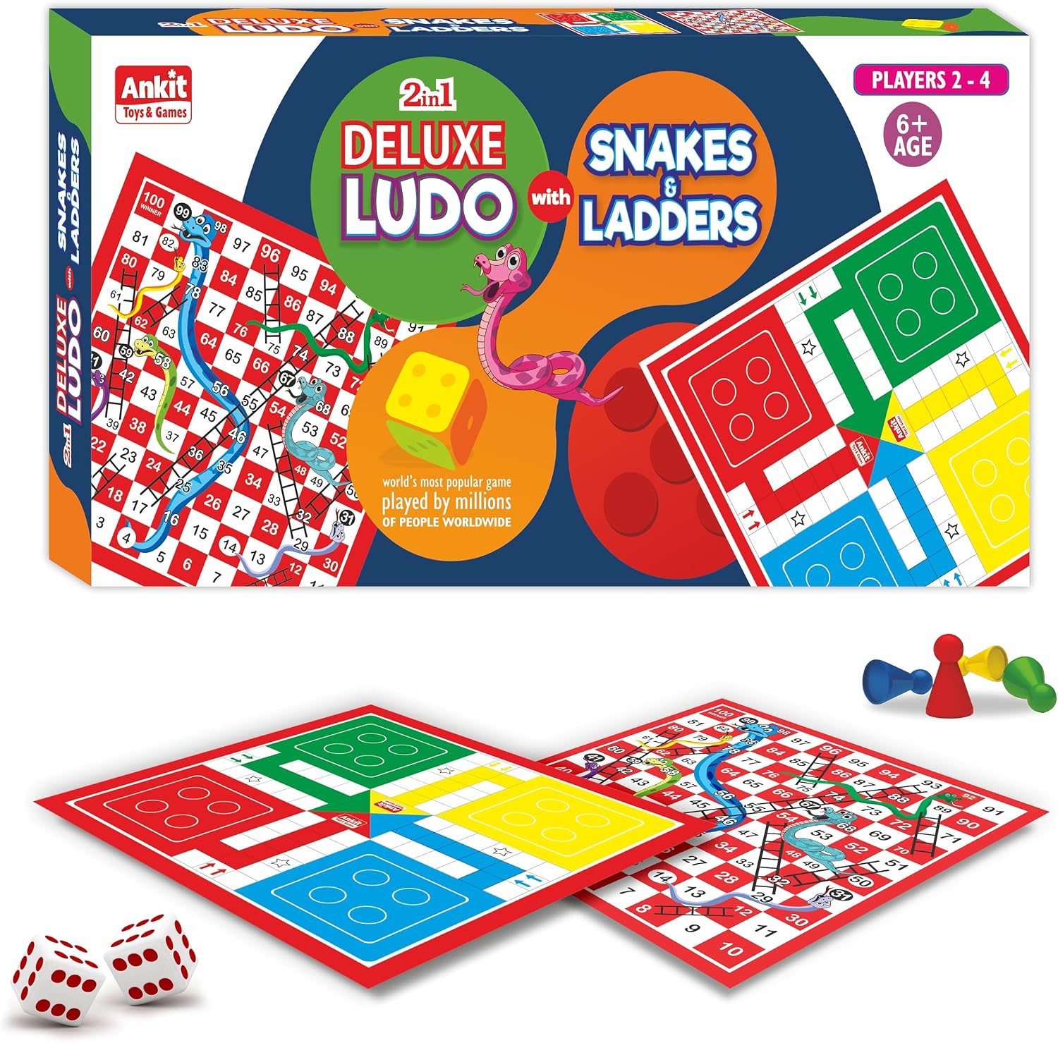 Ludo & Snake & Ladders Board Game Set for Kids & Adults