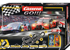 Carrera high-speed digital race track toy with colorful racing cars on a detailed track setup.